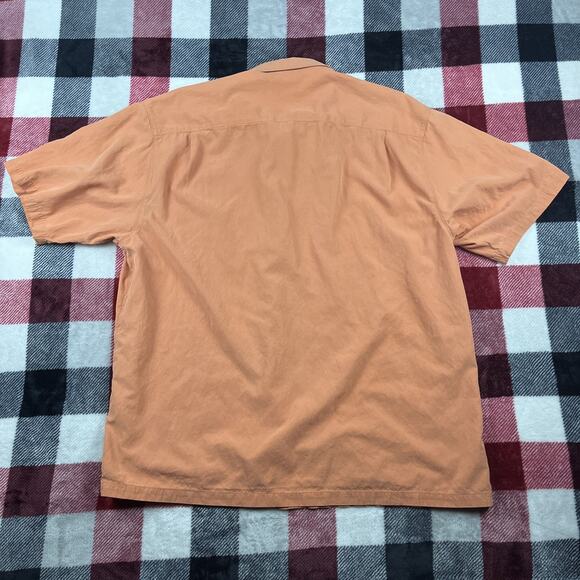 Tommy Bahama Shirt Mens XL Camp Orange Silk Cotton Embroidery Guayabera Bowling - Picture 7 of 8